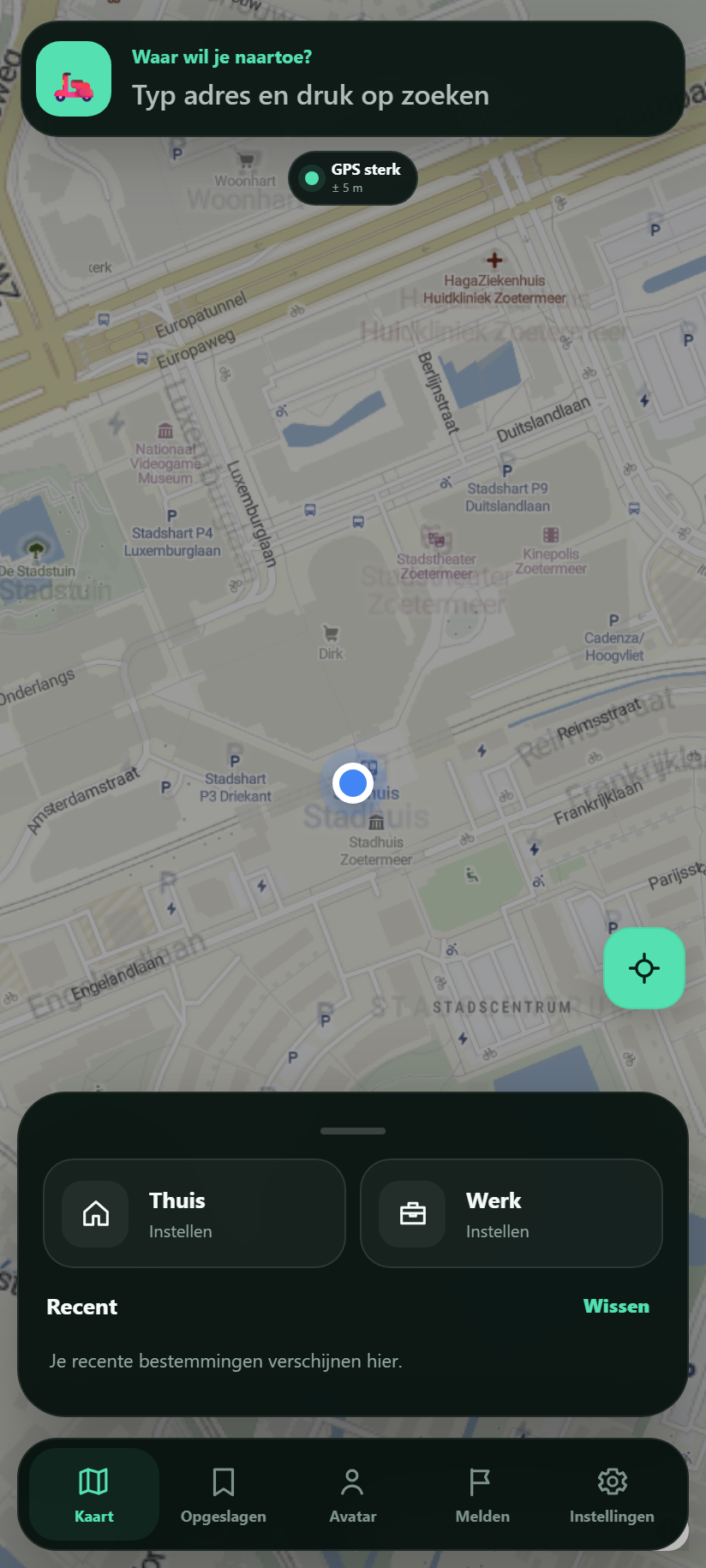 Het rustige startscherm van ScootKoers
